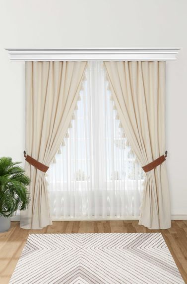 Double Sided Background Curtain with Leather Handle and Tasseled Edges, PR-17 - photo 1