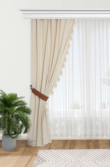 Leather Handle and Tasseled Background Curtain Left Side, PR-17LEFT - photo 1