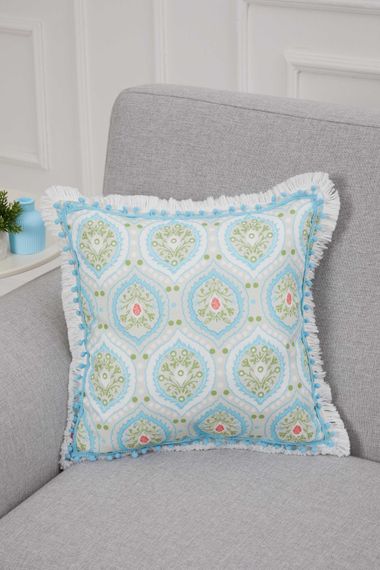 Patterned, Pompom and Fringed Throw Pillow Cover, K-299 - photo 1