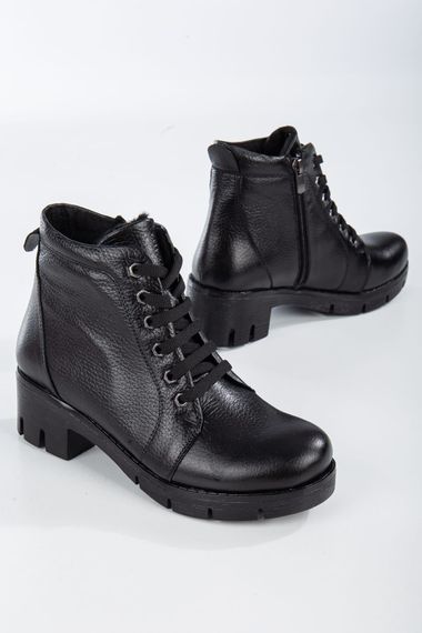 Bella Ankle Length Black Genuine Leather LACE-UP Boots - photo 1