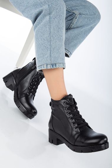 Bella Ankle Length Black Genuine Leather LACE-UP Boots - photo 3