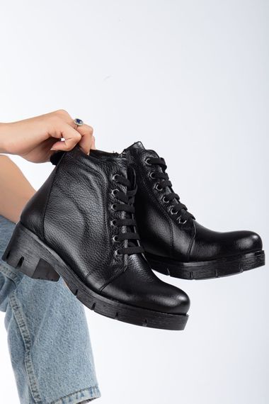 Bella Ankle Length Black Genuine Leather LACE-UP Boots - photo 4