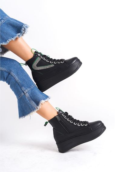 Черные спортивные ботинки Çimoşa на толстой подошве с зеленой отделкой - фото 2