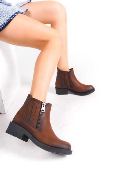 Ayam Women's Tan Zipper Detailed Ankle Boots - photo 4