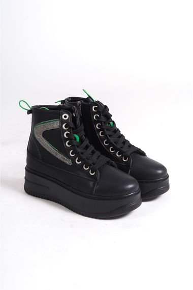 Черные спортивные ботинки Çimoşa на толстой подошве с зеленой отделкой - фото 3