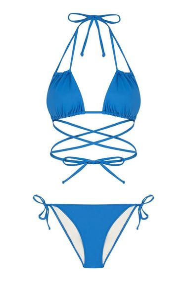 Mavi Üçgen Bağlama Detaylı Bikini Takım