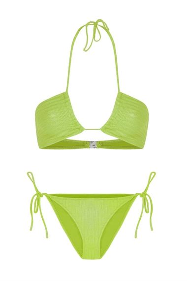 Halter Yaka Merserize Triko Yeşil Bikini Takım