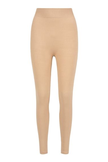 CAMEL DİKİŞSİZ RİPLİ UZUN TAYT - fotoğraf 1