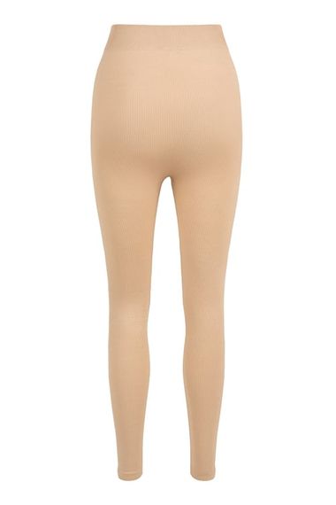 CAMEL DİKİŞSİZ RİPLİ UZUN TAYT - fotoğraf 3