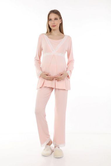 Luvmabelly MYRA9706 Lacy Breastfeeding Maternity Pajama Set - Pink - photo 1