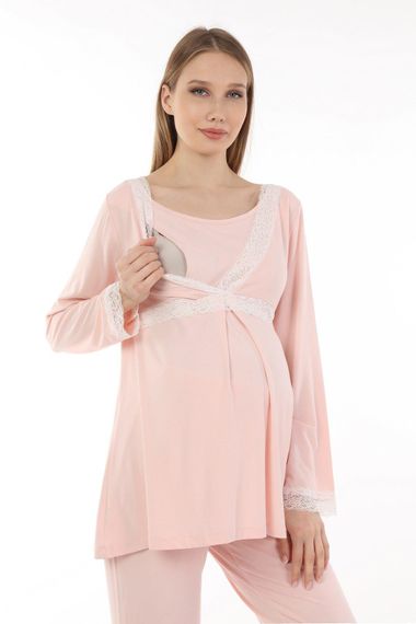 Luvmabelly MYRA9706 Lacy Breastfeeding Maternity Pajama Set - Pink - photo 2