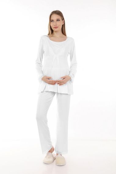 Luvmabelly MYRA9705 Кружевной пижамный комплект для беременных - экрю - фото 1