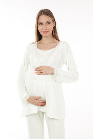 Мереживний комплект піжам для вагітних Luvmabelly MYRA9705 - Екрю - фото 4