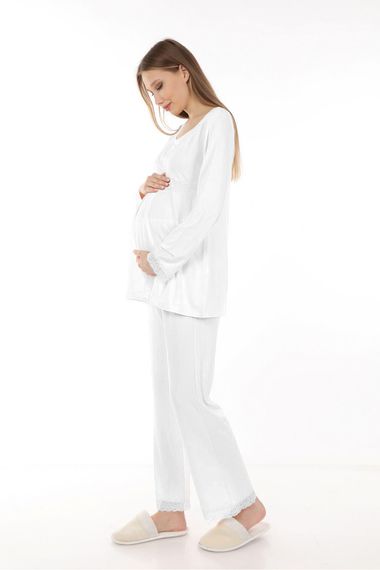Мереживний комплект піжам для вагітних Luvmabelly MYRA9705 - Екрю - фото 3