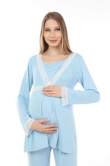 Luvmabelly MYRA9707 Lacy Breastfeeding Maternity Pajama Set - Blue - photo 4