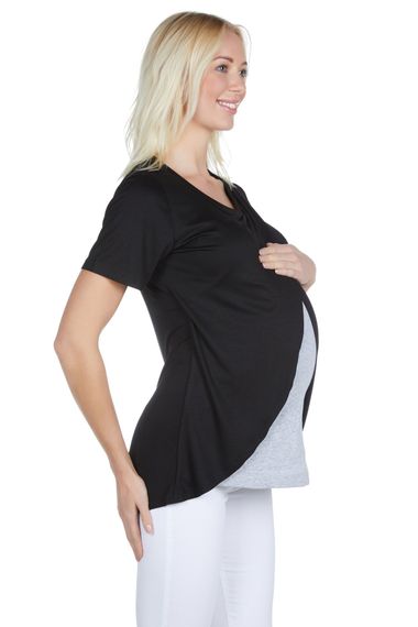 LuvmaBelly Maternity 3502 Siyah Pamuklu Lohusa Emzirme Bluz - fotoğraf 3