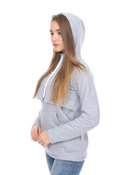 LuvmaBelly MYRA4521 Gri&Gri Parçalı Kapüşonlu ve Cepli Emzirme Sweatshirt - fotoğraf 4