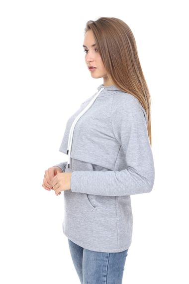 LuvmaBelly MYRA4521 Gri&Gri Parçalı Kapüşonlu ve Cepli Emzirme Sweatshirt - fotoğraf 3