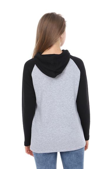 LuvmaBelly MYRA4524 Siyah&Gri Parçalı Kapüşonlu ve Cepli Emzirme Sweatshirt - fotoğraf 5