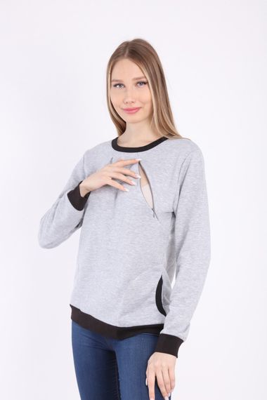 Luvmabelly MYRA4540 Bebek Taşıyıcı Emzirme Özellikli Sweatshirt -Gri - fotoğraf 2