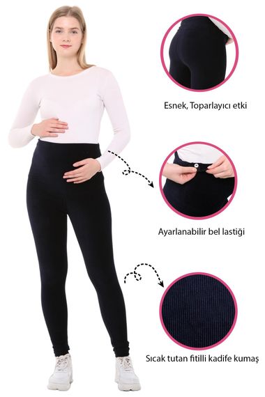 Luvmabelly MYRA8051 Adjustable Waist Winter Velvet Maternity Tights - Navy Blue - photo 1