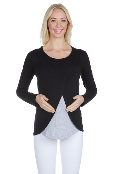 LuvmaBelly 3510 Black Cotton Viscose Postpartum Long Sleeve Breastfeeding Blouse - photo 2