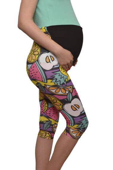 LuvmaBelly Maternity 8020 - Cotton Belly Supported Fruit Patterned Capri Maternity Leggings