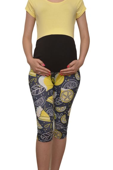 LuvmaBelly Maternity 8021 - Cotton Belly Support Lemon Patterned Capri Maternity Leggings