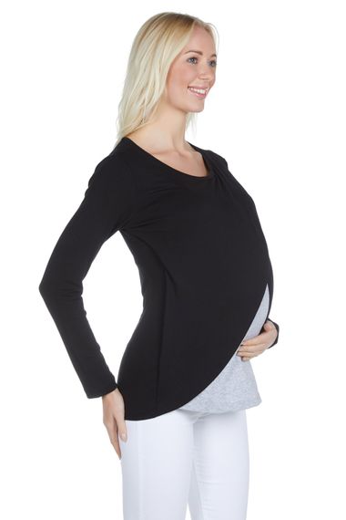 LuvmaBelly 3510 Black Cotton Viscose Postpartum Long Sleeve Breastfeeding Blouse - photo 3