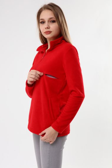 Luvmabelly MYRA4553 Zipper Breastfeeding Fleece -Red - photo 1