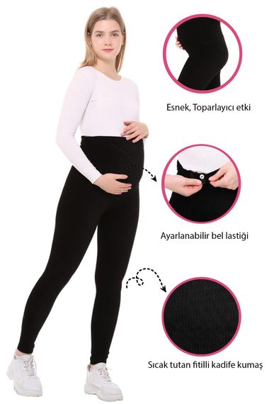 Luvmabelly MYRA8050B Adjustable Waist Winter Velvet Maternity Tights - Black - photo 1