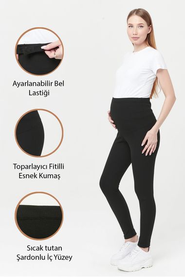 Luvmabelly MYRA8068 Corrugated Thermal Warm Adjustable Waist Maternity Tights - Black - photo 1