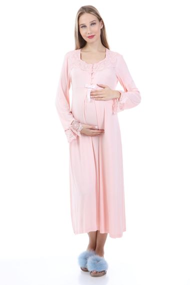 Luvmabelly MYRA9622 Dantelli Düğmeli Hamile Gecelik - Pembe - fotoğraf 1