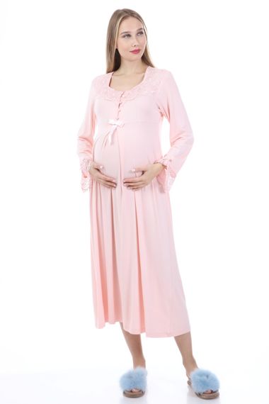 Luvmabelly MYRA9622 Dantelli Düğmeli Hamile Gecelik - Pembe - fotoğraf 2