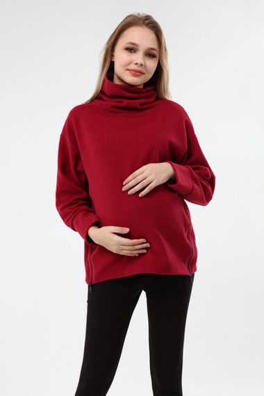 Luvmabelly MYRA4282 Fermuarlı Hamile Sweatshirt -Bordo - fotoğraf 2