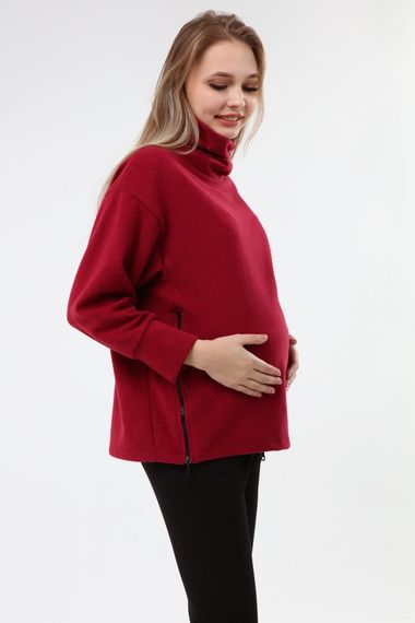 Luvmabelly MYRA4282 Fermuarlı Hamile Sweatshirt -Bordo - fotoğraf 3