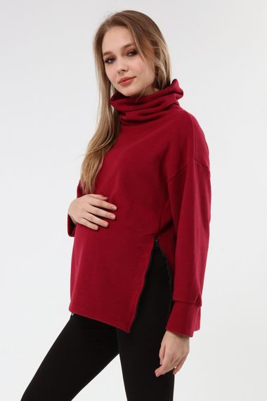 Luvmabelly MYRA4282 Fermuarlı Hamile Sweatshirt -Bordo - fotoğraf 1