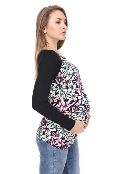 LuvmaBelly MYRA2353 Black Floral Striped Maternity Tshirt - photo 2