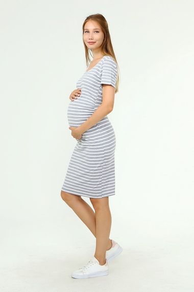 Luvmabelly MYRA5331 - Maternity Dress Striped - Gray - photo 2