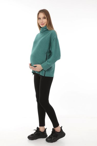 Luvmabelly MYRA4281 Fermuarlı Hamile Sweatshirt -Yeşil - fotoğraf 4