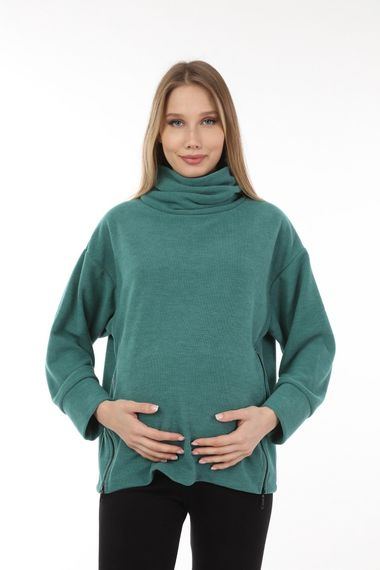 Luvmabelly MYRA4281 Fermuarlı Hamile Sweatshirt -Yeşil - fotoğraf 2