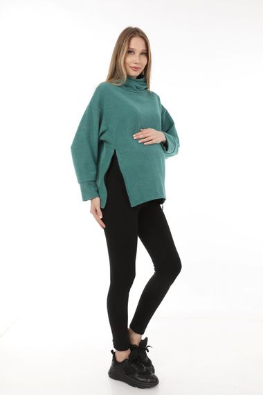 Luvmabelly MYRA4281 Fermuarlı Hamile Sweatshirt -Yeşil - fotoğraf 3