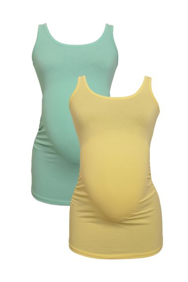 Комплект майок для вагітних LuvmaBelly MYRA1005_1006 з 98% бавовни та 2% еластану, кольори: м'ятний та жовтий