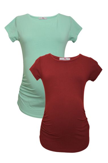 Комплект футболок для беременных LuvmaBelly MYRA2016_2014 из 98% хлопка и 2% эластана, 2 футболки, цвета: бордовый и мятный