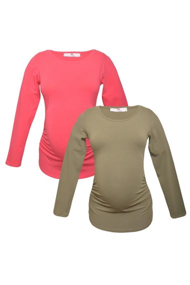 Комплект футболок для вагітних LuvmaBelly MYRA2305_2307, 98% бавовна, 2% еластан, 2 шт., кольори: рожевий та хакі, р sizes: S, M, L, XL