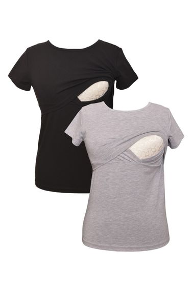 Сет майок для годуючих LuvmaBelly MYRA2501_2503, 98% бавовна, 2% еластан, 2 шт., кольори: чорний та сірий, розміри: S, M, L, XL