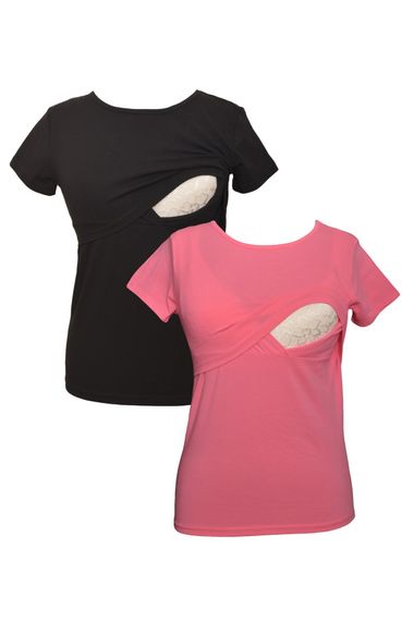 Комплект футболок для годування LuvmaBelly MYRA2501_2506, 98% бавовна, 2% еластан, 2 шт, чорний&рожевий, різні розміри S, M, L, XL