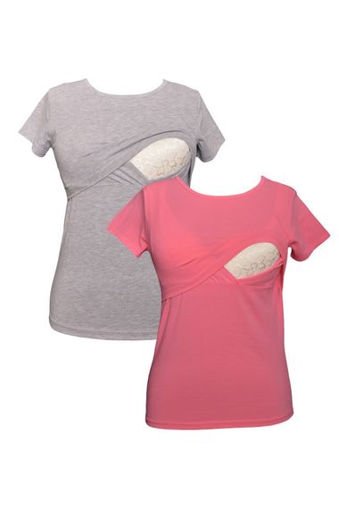 Комплект футболок для годуючих LuvmaBelly MYRA2503_2506, 98% бавовна, сірий і рожевий, розміри S, M, L, XL