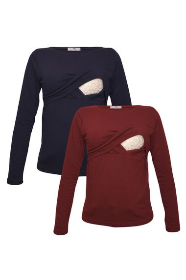 Комплект футболок для годування LuvmaBelly MYRA2702_2703, 98% бавовна, 2% еластан, синій та бордовий, різні розміри S, M, L, XL