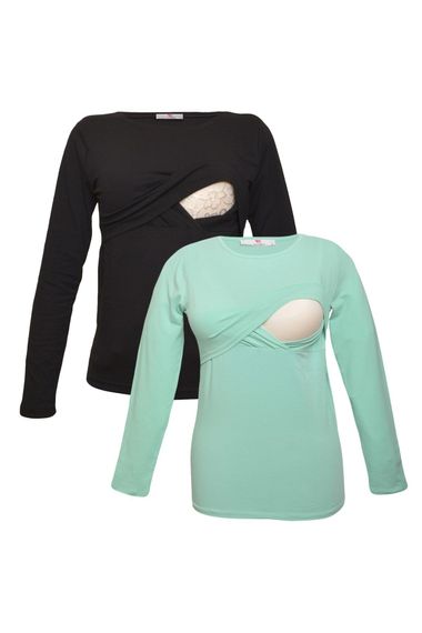 Комплект футболок для годування LuvmaBelly MYRA2701_2706, 98% бавовна, 2% еластан, 2 шт, чорний та м'ятний кольори, різні розміри